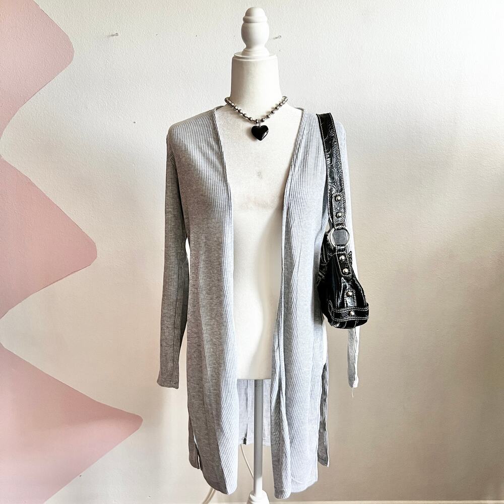 Gray Knit‎ Open Front Cardigan Duster Y2K Indie Retro Minimalist Small